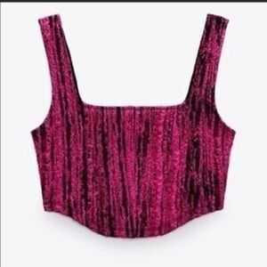 NWT Zara Pink & Black Texured Crop Top, Going out Top, Clubbing Top- Small